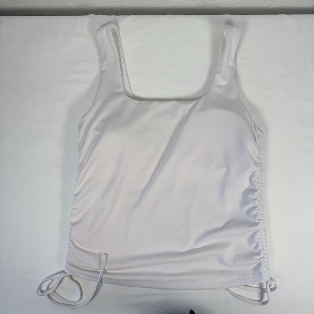 Fabletics Women’s White Ruched Side Drawstring Tank Top Size Medium Built In Bra